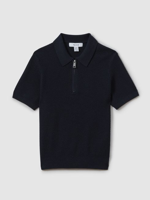 3 9 yrs Textured Quarter Zip Polo Shirt in Navy REISS Ireland