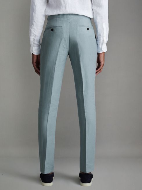 Slim Fit Linen Adjuster Trousers in Aqua Blue