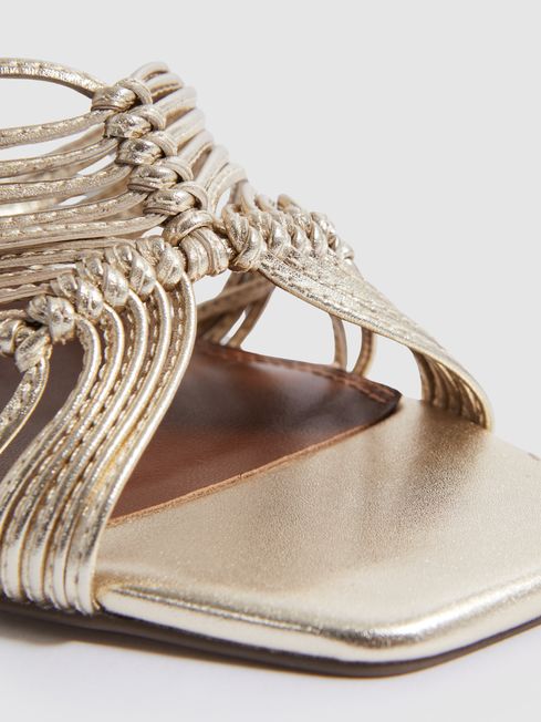 Leather Knot Detail Mules in Gold
