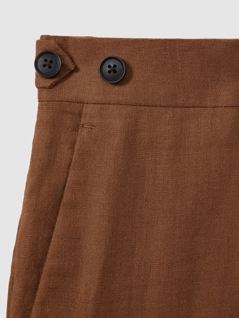 Slim Fit Linen Adjuster Trousers in Tobacco Brown
