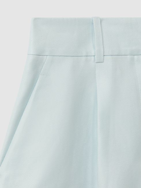 Reiss Blue Lori Viscose-Linen Front Pleat Suit Shorts
