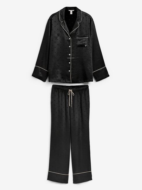 Black Dot Satin Long Pyjama Set