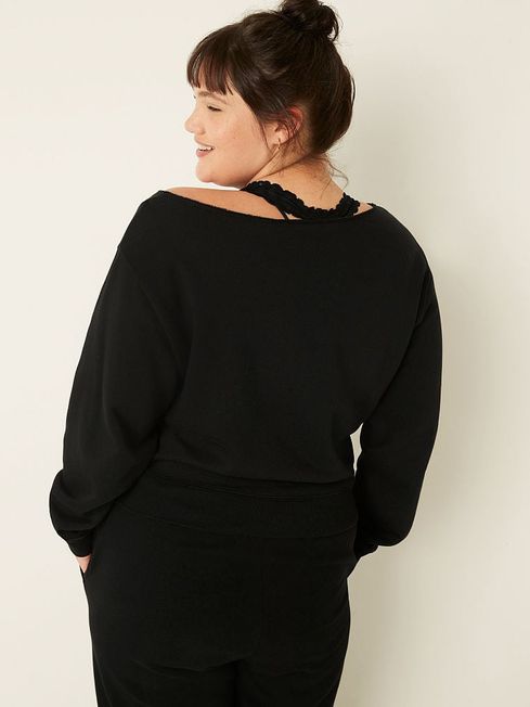 Pure Black Classic Logo Off Shoulder Sweatshirt