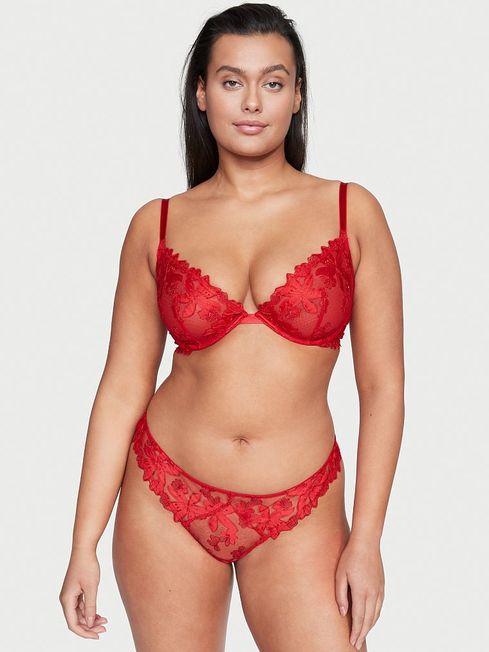 Victoria's Secret Lipstick Red Embroidered Thong Knickers