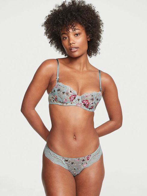 Victoria's Secret Green Embroidered Cheeky Knickers
