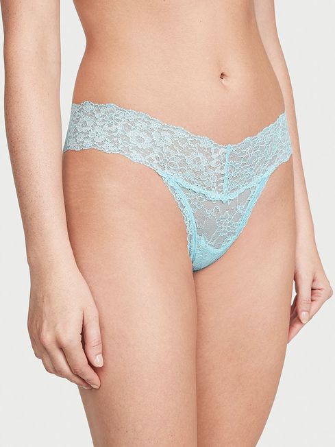 Victoria's Secret Blue Topaz Silver Core Lace Up Thong Lace Knickers
