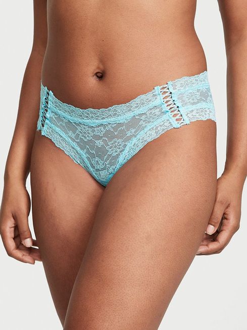 Victoria's Secret Blue Topaz Silver Double Side Lace Up Lacie Cheeky Knickers