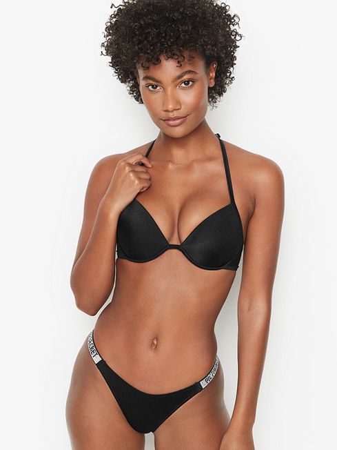 Victoria's Secret Black Brazilian Shine Strap Swim Bikini Bottom