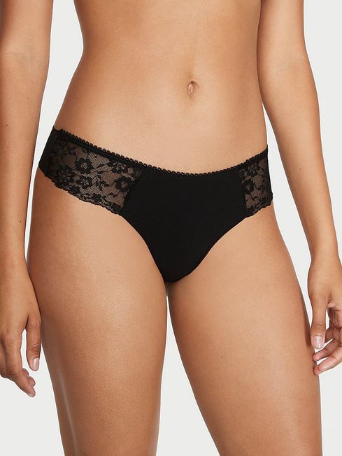 Victoria's Secret Black Posey Lace Thong No-Show Knickers