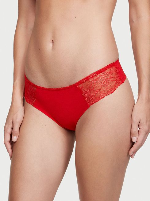 Victoria's Secret Lipstick Red Gold Posey Lace Thong Knickers
