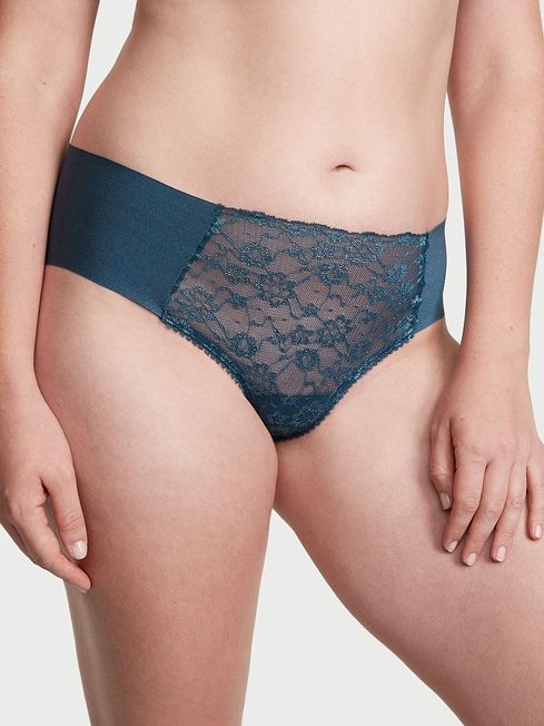Victoria's Secret Midnight Sea Blue Silver Posey Lace Cheeky Knickers