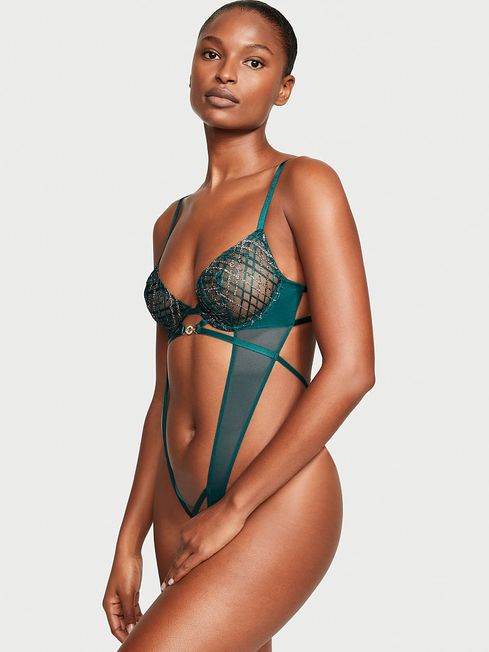 Victoria's Secret Black Ivy Green Geo Bodysuit