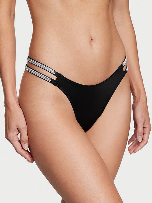 Victoria's Secret Black Smooth Double Thong Shine Strap Knickers