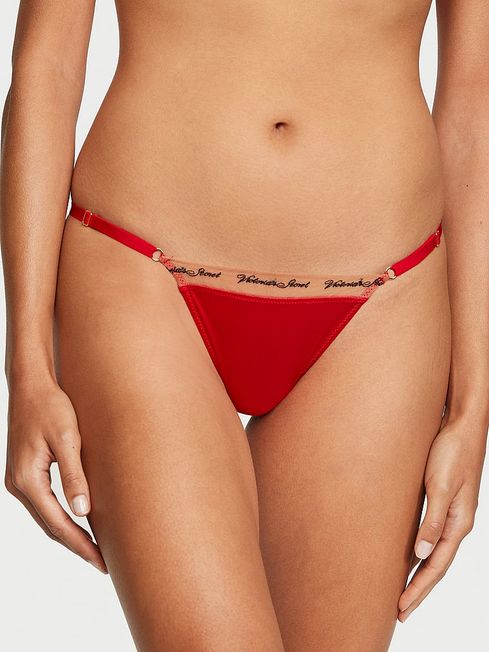 Victoria's Secret Lipstick Red Logo Embroidered Thong Icon Thong Knickers