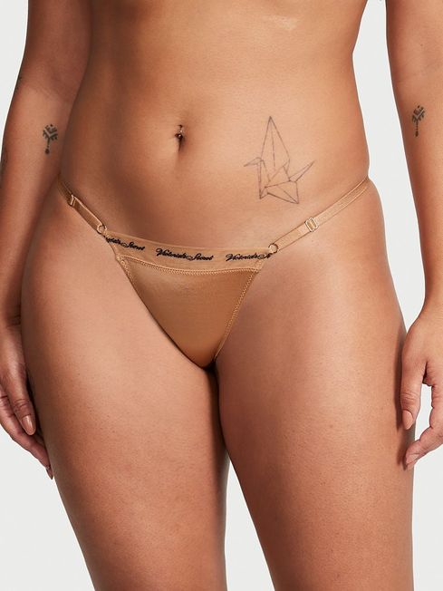 Victoria's Secret Toffee Nude Logo Embroidered Thong Icon Thong Knickers