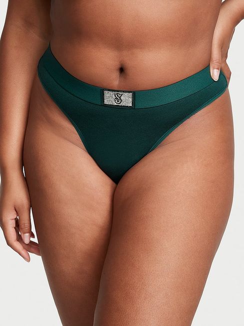 Victoria's Secret Black Ivy Green Thong Knickers