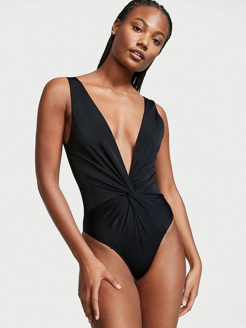 Victoria's Secret Black V Neck Plunge Open Back Swimsuit