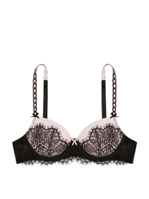 Victoria's Secret Black Lightly Lined Heritage Ribbon Slot Demi Bra with Lace