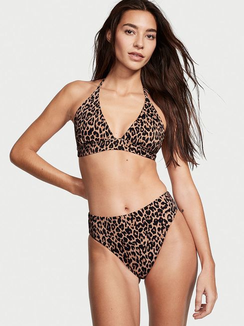 Victoria's Secret Brown Leopard Print Halter Swim Bikini Top