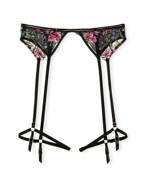 Victoria's Secret Black Floral Embroidered Garter Belt