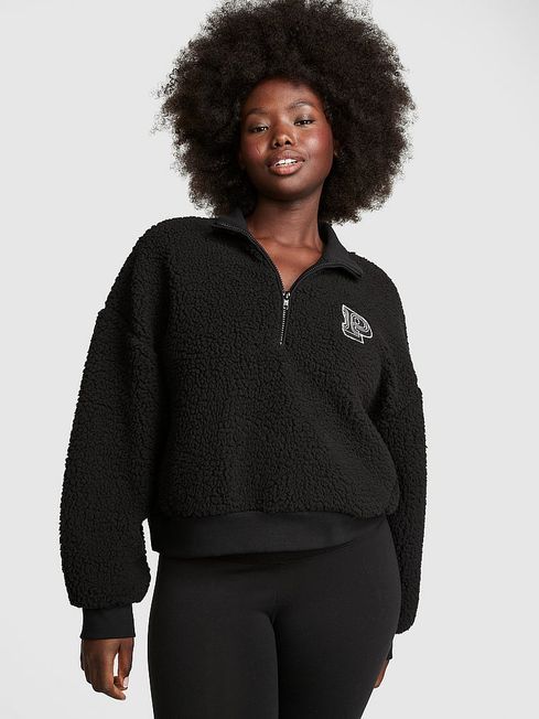 Victoria's Secret PINK Pure Black Sherpa Half Zip Sweatshirt