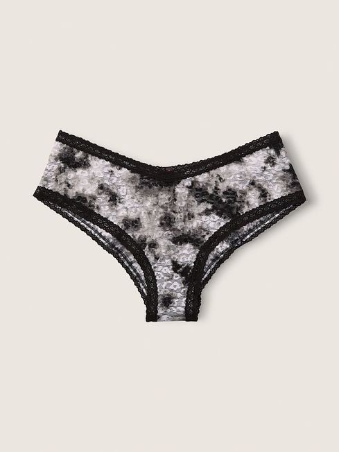 Victoria's Secret PINK Tie Dye Cement Grey and White Lace Logo Cheeky Knickers