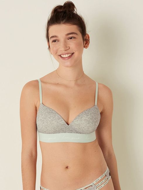 Victoria's Secret PINK Heather Charcoal Grey Non Wired Push Up Smooth T-Shirt Bra