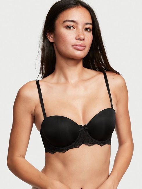 Victoria's Secret Black Smooth Lace Wing Lightly Lined Multiway Strapless Bra