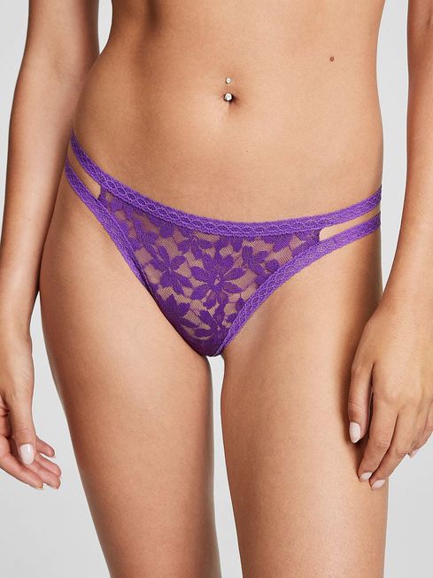 Victoria's Secret PINK Dark Purple Lace Strappy Thong Knickers