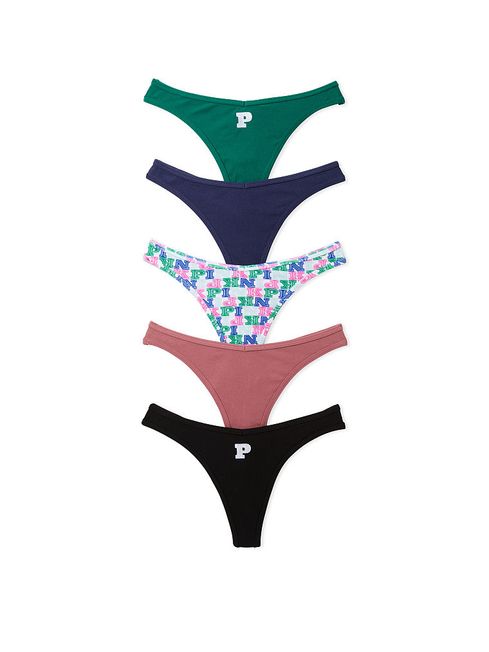 Victoria's Secret PINK Green/Blue/Pink/Black Thong Cotton Knickers Multipack
