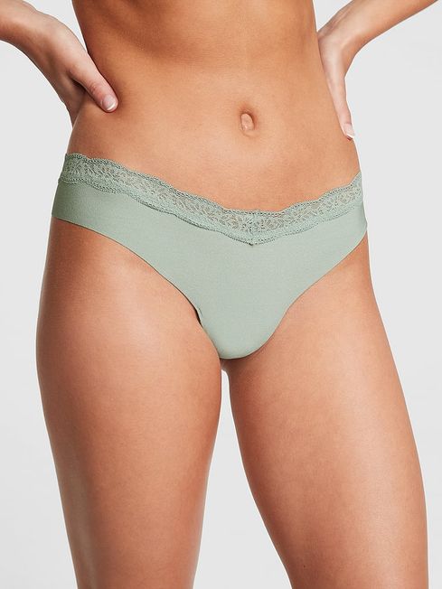 Victoria's Secret PINK Iceberg Green No Show Lace Trim Thong Knickers