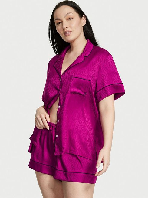 Victoria's Secret Raspberry Cooler Purple Logo Satin Short Pyjamas