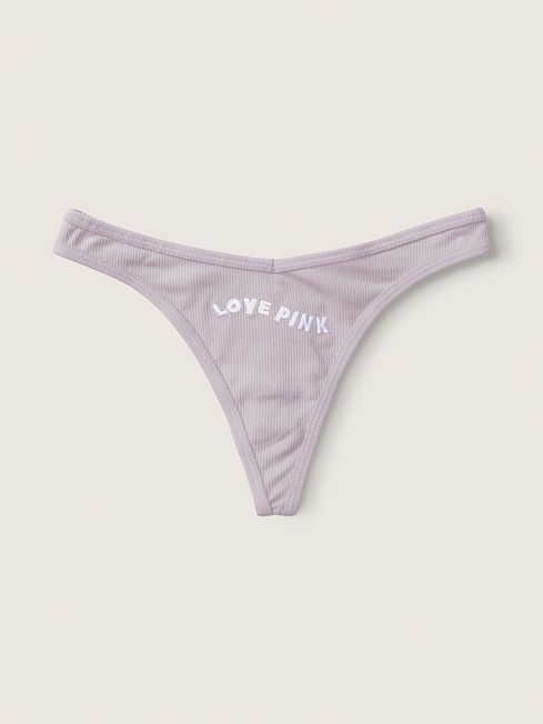 Victoria's Secret PINK Purple Mist with Embroidery Purple Cotton Thong Knickers