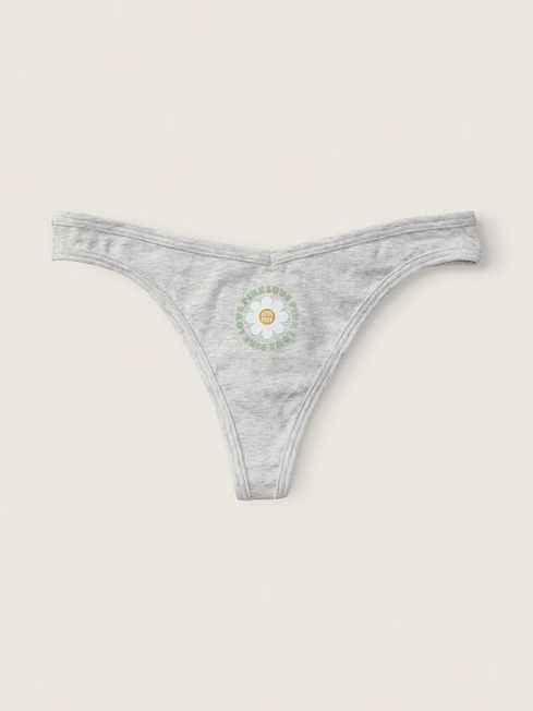 Victoria's Secret PINK Heather Stone Grey with Graphic Grey Thong Cotton Knickers