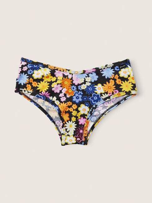 Victoria's Secret PINK Floral Print Pure Black Cotton Cheeky Knickers