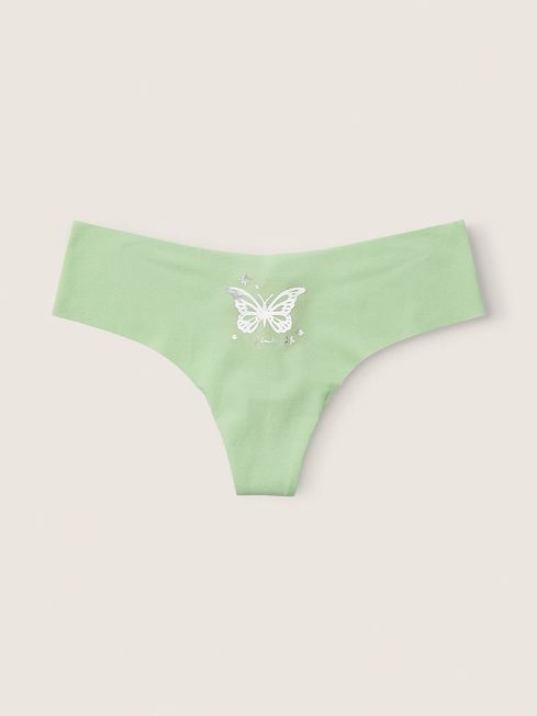 Victoria's Secret PINK Soft Jade with Graphic Green No Show Thong Knickers
