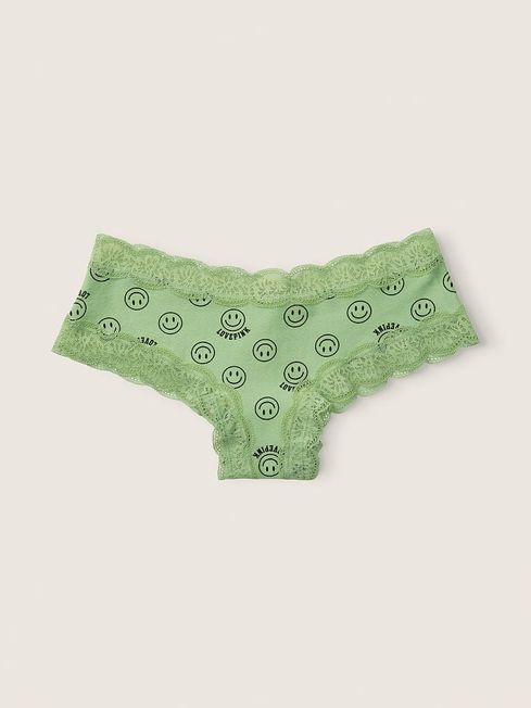 Victoria's Secret PINK Soft Jade Smiley Green Cheeky Lace Trim Knickers