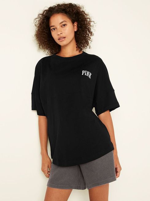 Victoria's Secret PINK Pure Black Shine Oversized Short Sleeve T-Shirt