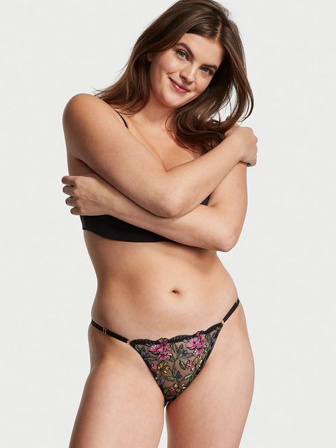 Victoria's Secret Black Cheeky Floral Embroidered Cheeky Knickers