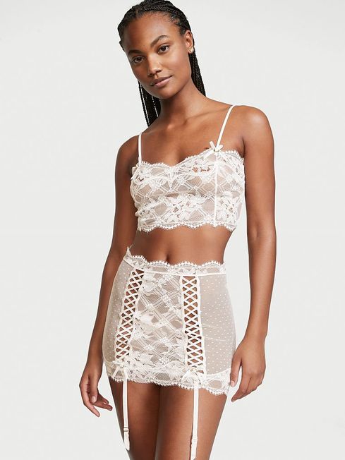 Victoria's Secret Lace Crop Top  Garter Skirt Set