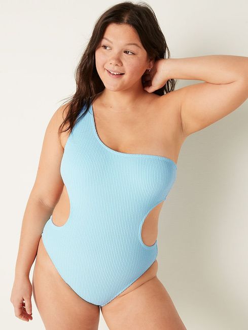 Victoria's Secret PINK Blue Breeze Crinkle One Shoulder Swimsuit