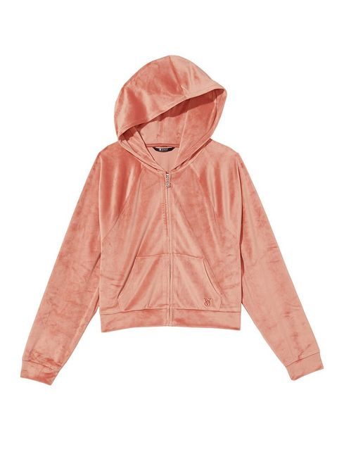 Victoria's Secret Canyon Rose Nude Pink Velour Lounge Zip Up Hoodie