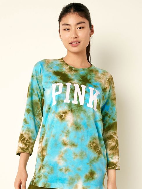 Victoria's Secret PINK Under Water Tie Dye Cotton / Sleeve Campus Baseball T-Shirt
