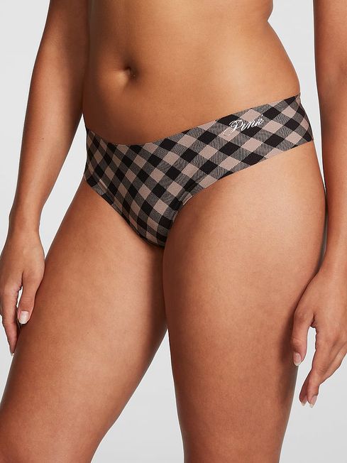Victoria's Secret PINK Iced Coffee Brown Plaid No Show Thong Knickers