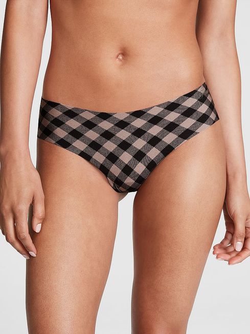 Victoria's Secret PINK Iced Coffee Brown Plaid No Show Cheeky Knickers