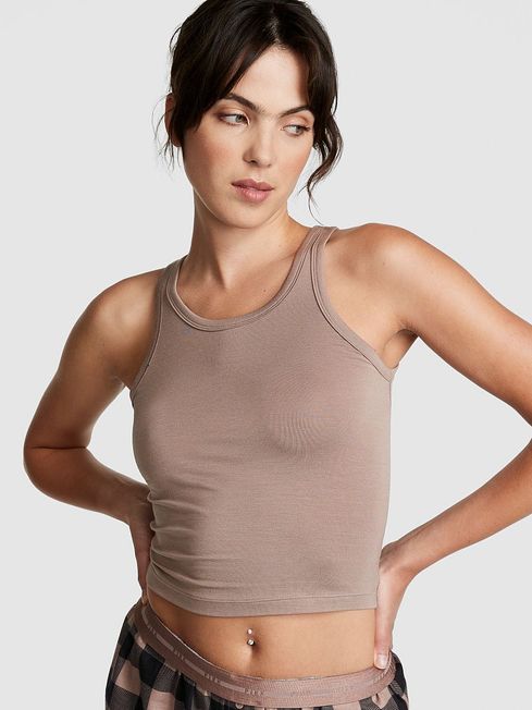 Victoria's Secret PINK Iced Coffee Brown Modal Cropped Sleep Tank Top