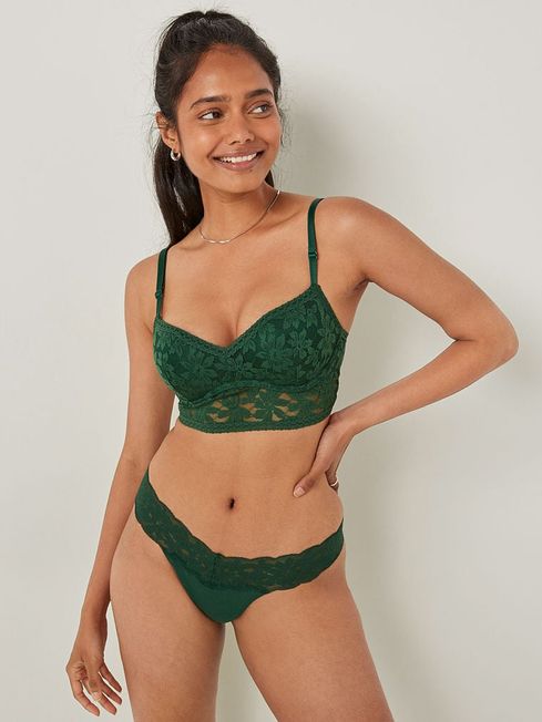 Victoria's Secret PINK Satin Green Lace Wired Push Up Bralette