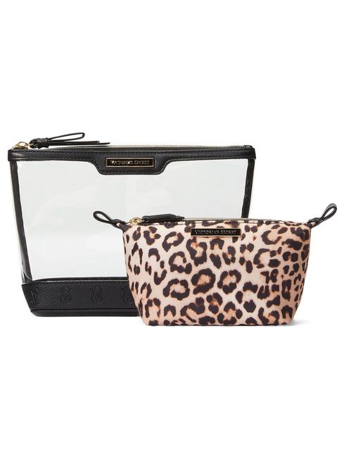 Victoria's Secret Luxe Leopard Brown AM/PM Makeup Bag Duo