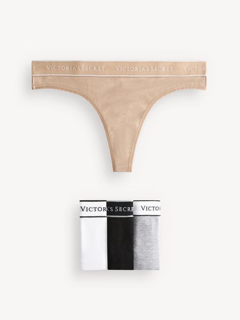 Victoria's Secret Black/White/Grey/Nude Thong Logo Multipack Knickers