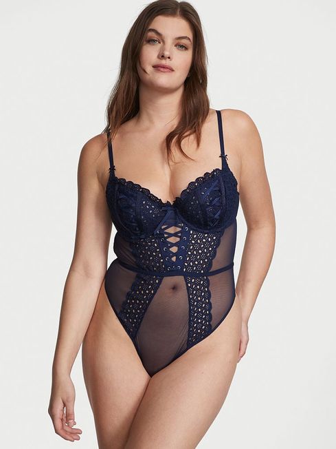 Victoria's Secret Ensign Navy Blue Broderie Unlined Balcony Body